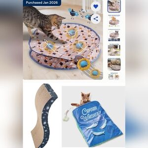 Bundle Of Cat Toys -Interactive Cat Mat + Scratcher + Crinkle Cat Nip Toy *Bo